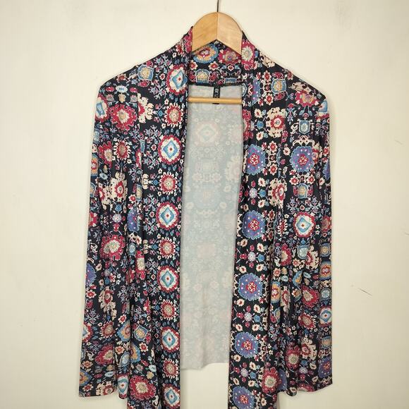 Onzie Floral Cardigan Wrap Stretchy Colorful Draped Front - Picture 2 of 11